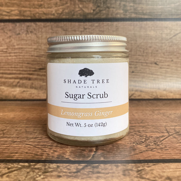 Lemongrass Ginger Sugar Scrub by Shade Tree Naturals, a handmade emulsified sugar scrub with organic sugar herbs and nourishing oils